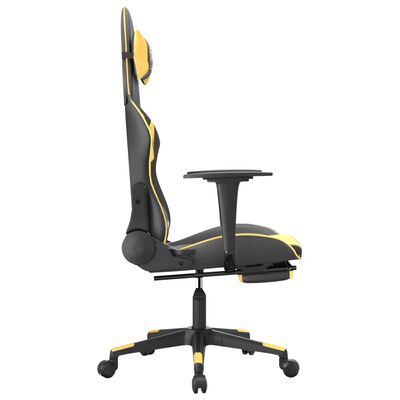 vidaXL Cadeira gaming c/ apoio pés couro artificial preto e dourado