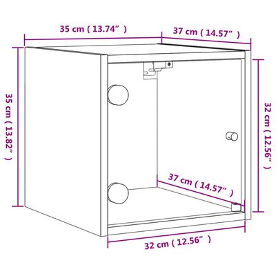 vidaXL Mesa de cabeceira c/ porta de vidro 35x37x35 cm carvalho fumado