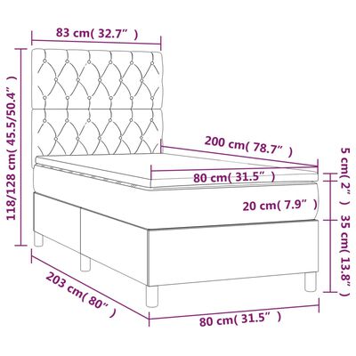 vidaXL Cama com molas/colchão 80x200 cm tecido castanho-escuro