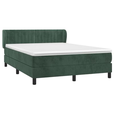 vidaXL Cama com molas/colchão 140x200 cm veludo verde-escuro