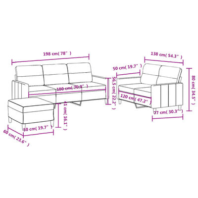 vidaXL 3 pcs conjunto de sofás com almofadões tecido amarelo-claro