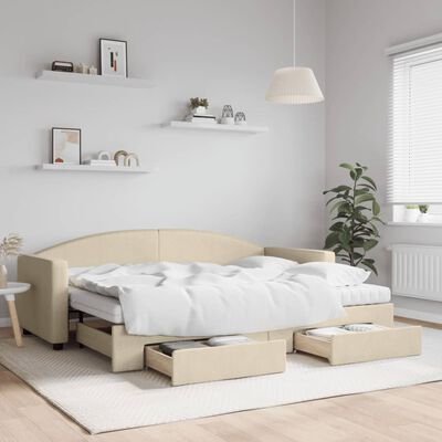 vidaXL Sofá-cama com gavetão e gavetas 80x200 cm tecido cor creme