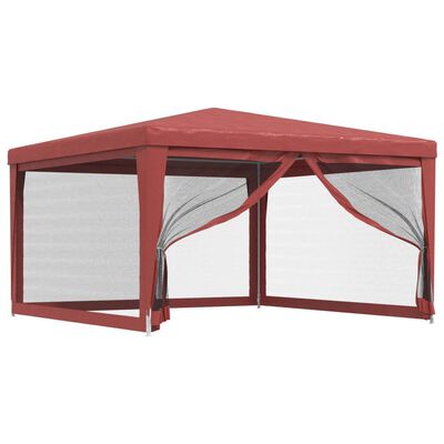 vidaXL Tenda p/ festas c/ 4 paredes laterais rede 4x4 m PEAD vermelho