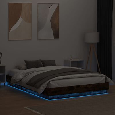 vidaXL Estrutura de cama com luzes LED 150x200 cm carvalho fumado