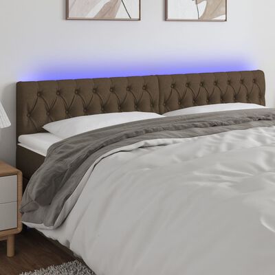 vidaXL Cabeceira de cama c/ luzes LED tecido 200x7x78/88 cm castanho