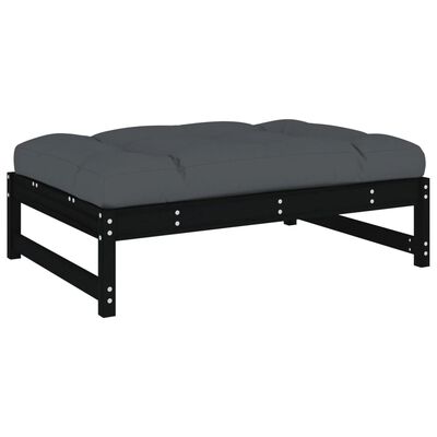 vidaXL 5pcs conjunto lounge jardim com almofadões madeira maciça preto