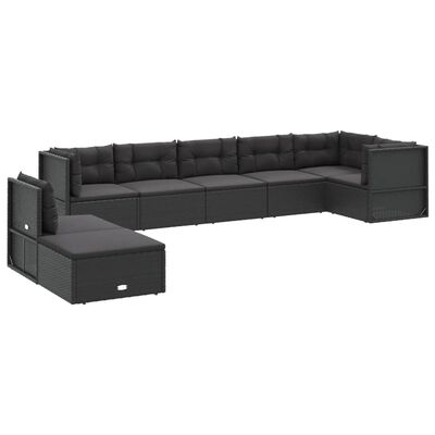 vidaXL 8 pcs conjunto lounge de jardim c/ almofadões vime PE preto