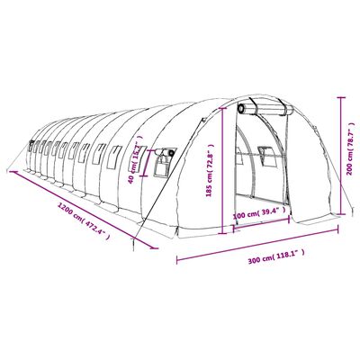 vidaXL Estufa com estrutura de aço 36 m² 12x3x2 m branco