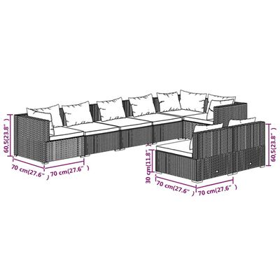 vidaXL 8 pcs conjunto lounge jardim c/ almofadões vime PE castanho