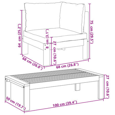 vidaXL 5 pcs conjunto de sofás de jardim com almofadões acácia maciça