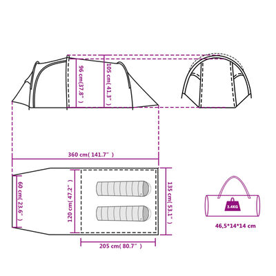 vidaXL Tenda de campismo p/ 4 pessoas 360x135x105 cm tafetá 185T azul