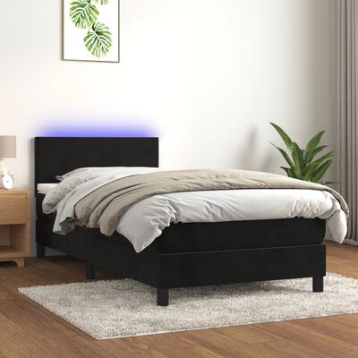 vidaXL Cama box spring c/ colchão/LED 80x200 cm veludo preto