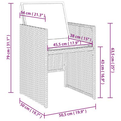 vidaXL 9 pcs conjunto de jantar p/ jardim c/ almofadões vime PE cinza