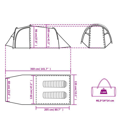 vidaXL Tenda de campismo p/ 4 pessoas 360x140x105 cm tafetá 185T verde