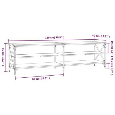 vidaXL Móvel de TV 180x40x50 cm derivados de madeira cinzento sonoma