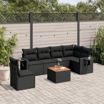 vidaXL 7 pcs conjunto de sofás p/ jardim c/ almofadões vime PE preto