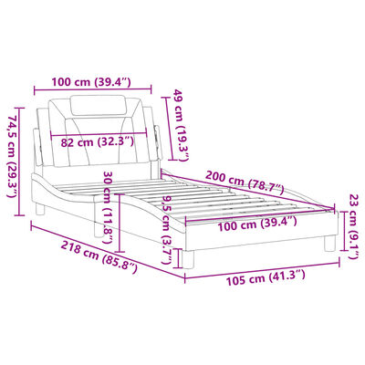 vidaXL Estrutura cama cabeceira 100x200 cm couro artificial cappuccino