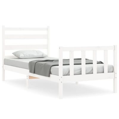 vidaXL Estrutura de cama com cabeceira 90x190 cm madeira maciça branco