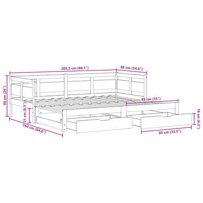 vidaXL Sofá-cama com gavetão e gavetas 80x200 cm madeira de pinho