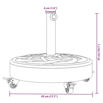 vidaXL Base p/ guarda-sol c/ rodas p/ postes de Ø38/48mm 27 kg redondo