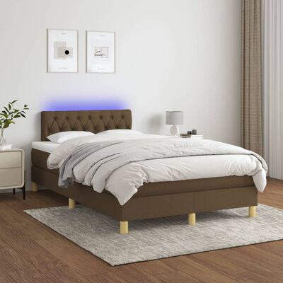 vidaXL Cama box spring c/ colchão/LED 120x200cm tecido castanho-escuro