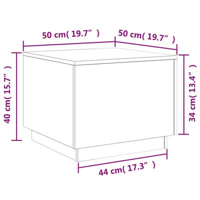 vidaXL Mesa de centro com luzes LED 50x50x40 cm carvalho castanho