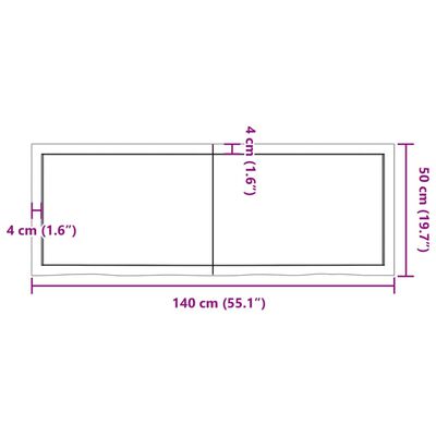 vidaXL Tampo de mesa 140x50x(2-6) cm carvalho maciço não tratado