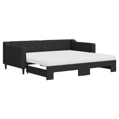 vidaXL Sofá-cama com gavetão e colchões 90x190 cm tecido preto