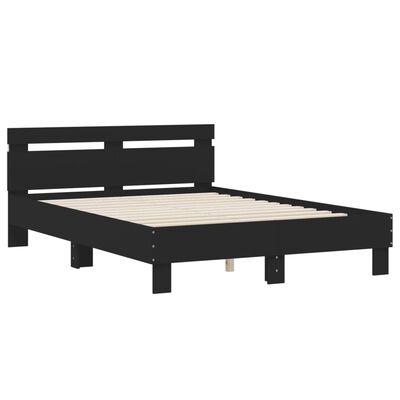 vidaXL Estrutura de cama com cabeceira e luzes LED 135x190 cm preto