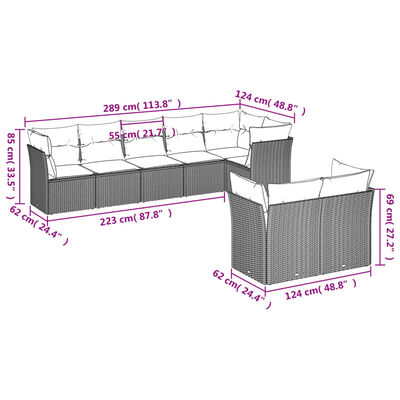 vidaXL 8 pcs conjunto de sofás p/ jardim com almofadões vime PE bege