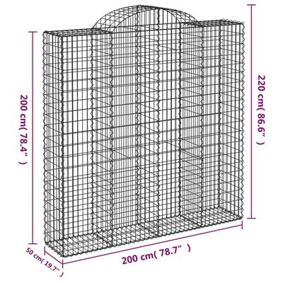 vidaXL Cestos gabião arqueados 10 pcs 200x50x200/220 ferro galvanizado