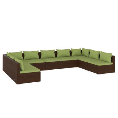 vidaXL 9 pcs conjunto lounge de jardim c/ almofadões vime PE castanho