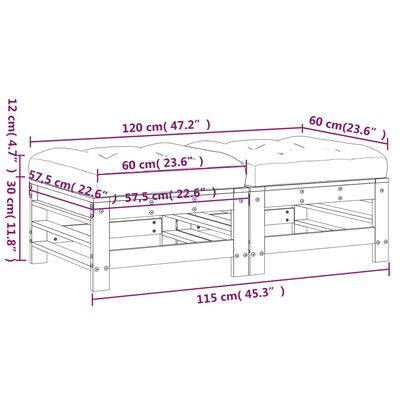 vidaXL Apoios de pés p/ jardim c/ almofadões 2 pcs pinho maciço cinza