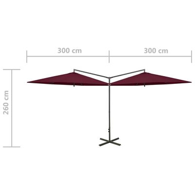 vidaXL Guarda-sol de jardim duplo com poste de aço 600 cm bordô