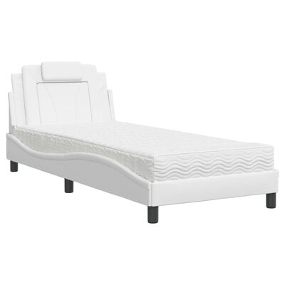 vidaXL Cama com colchão 80x200 cm couro artificial branco