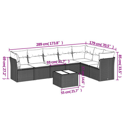 vidaXL 8 pcs conjunto sofás de jardim com almofadões vime PE preto