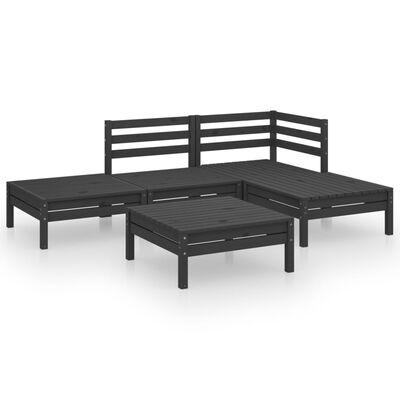 vidaXL 5 pcs conjunto lounge de jardim pinho maciço preto