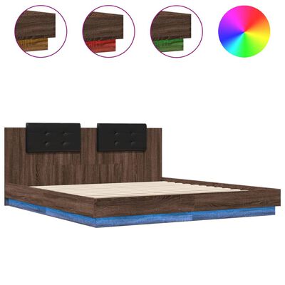 vidaXL Estrutura cama cabeceira/luzes LED 200x200 cm carvalho castanho