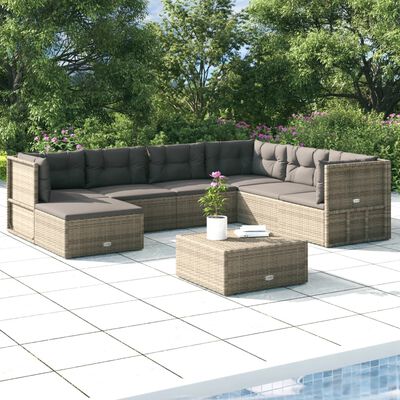 vidaXL 7 pcs conjunto lounge de jardim c/ almofadões vime PE cinzento