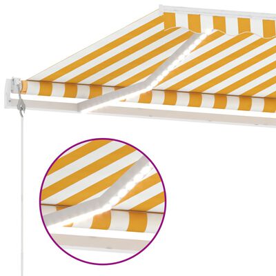 vidaXL Toldo autom. LED e sensor de vento 450x300 cm amarelo/branco