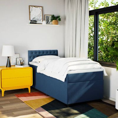 vidaXL Cama com molas/colchão 90x190 cm tecido azul