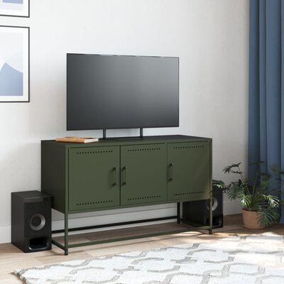 vidaXL Móvel de TV 100,5x39x60,5 aço verde azeitona