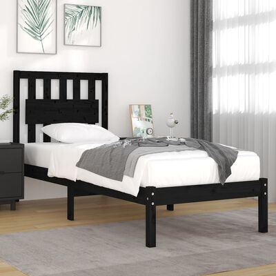 vidaXL Estrutura de cama solteiro 90x190 cm pinho maciço preto