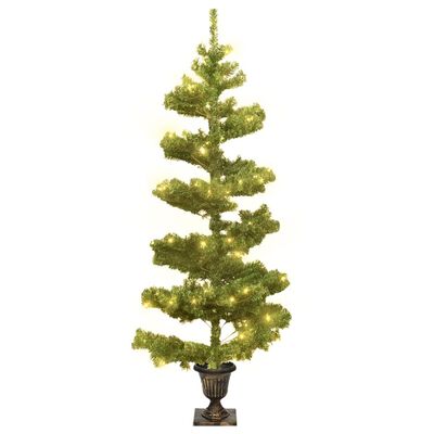 vidaXL Árvore de Natal rotativa pré-iluminada + vaso PVC 120 cm verde