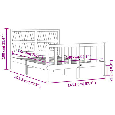 vidaXL Estrutura de cama com cabeceira 140x200 cm madeira maciça preto