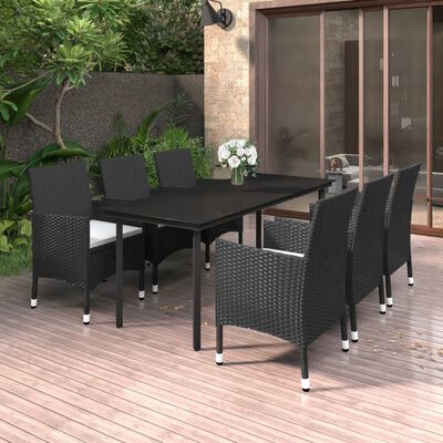 vidaXL 7 pcs conjunto de jantar p/ jardim c/ almofadões vime PE/vidro