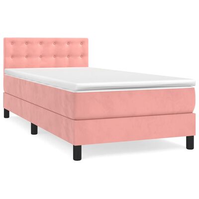 vidaXL Cama com molas/colchão 100x200 cm veludo rosa