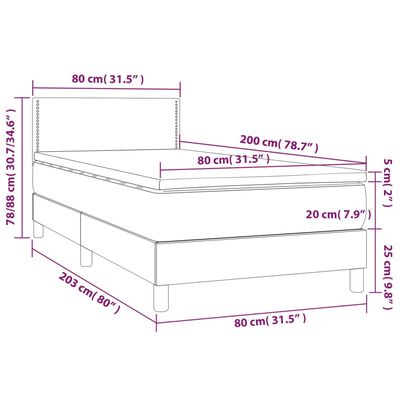 vidaXL Cama com molas/colchão 80x200 cm tecido cinzento-escuro