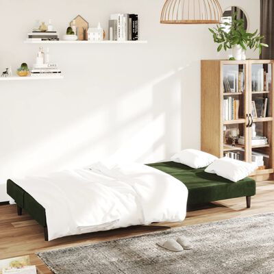 vidaXL Sofá-cama de 2 lugares veludo verde-escuro