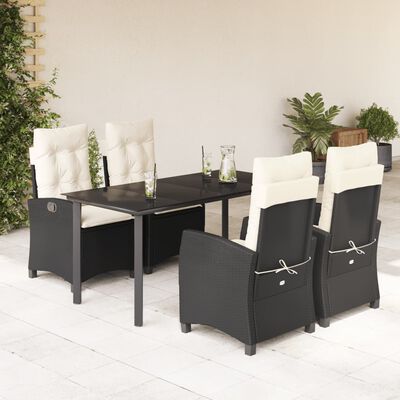 vidaXL 5 pcs conjunto de jantar p/ jardim c/ almofadões vime PE preto